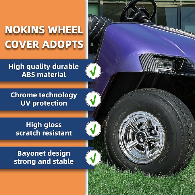 NOKINS Golf Cart SS Wheel Covers Hub Caps for Most Golf Carts 8 inch(Set of 4)