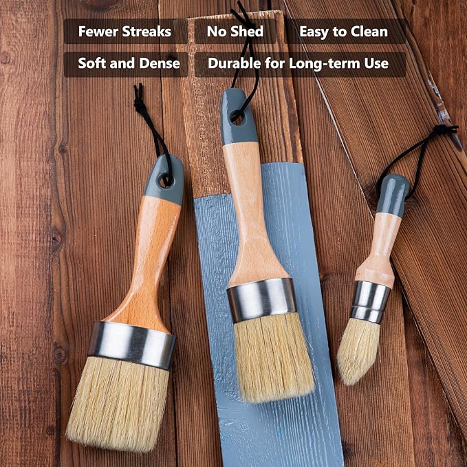 Mister Rui Chalk Paint Brushes, 3 Pack Wax Brush Set, Round Paint Brush Use - Image 2