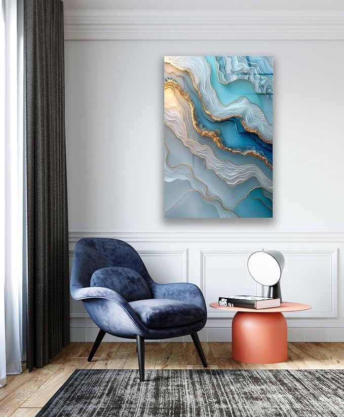 My Photostation.com 40WX60H'' Turquoise and Blue Alcohol ink Glass Wall Art - Image 5
