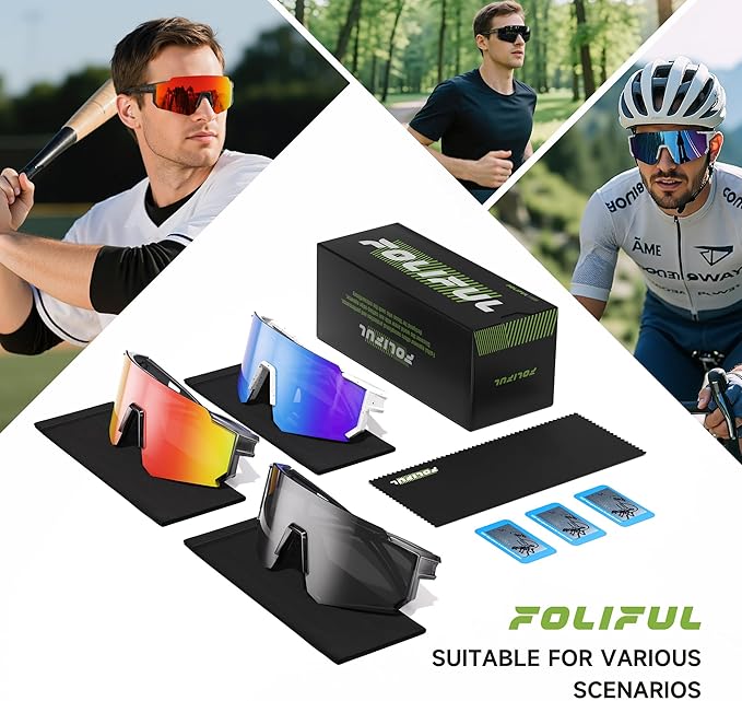 3 Pack Polarized Sunglasses for Men Women, Sports Mens Sunglasses with UV Protection for Baseball Cycling Running