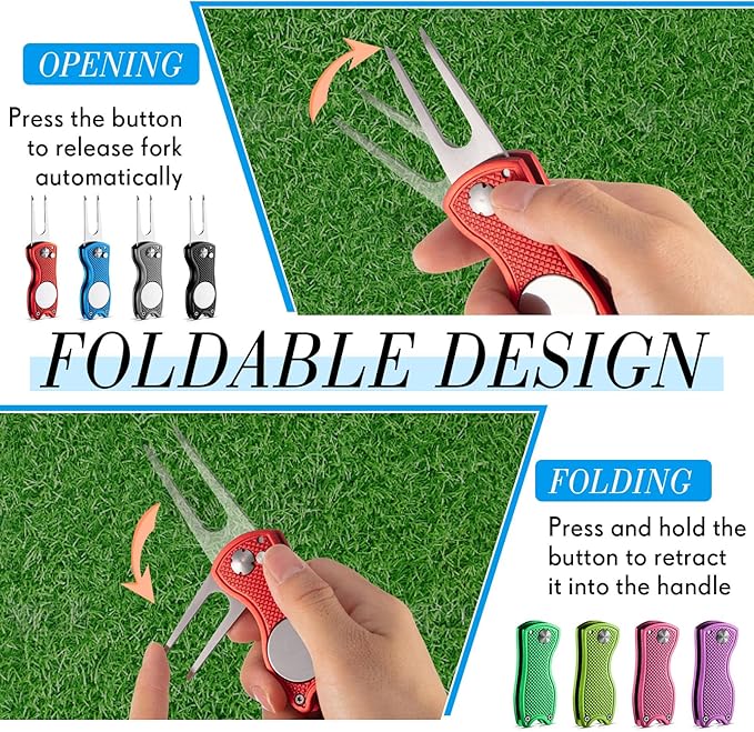 Poen Pcs Golf Divot Tool Golf Repair Tool with Magnetic Ball Marker and Popping Button Metal Foldable Switchblade Repair Fixer for Golfers Prizes