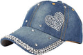Hoce Fashion Rhinestone Denim Baseball Cap Studded Bling Hat for Women
