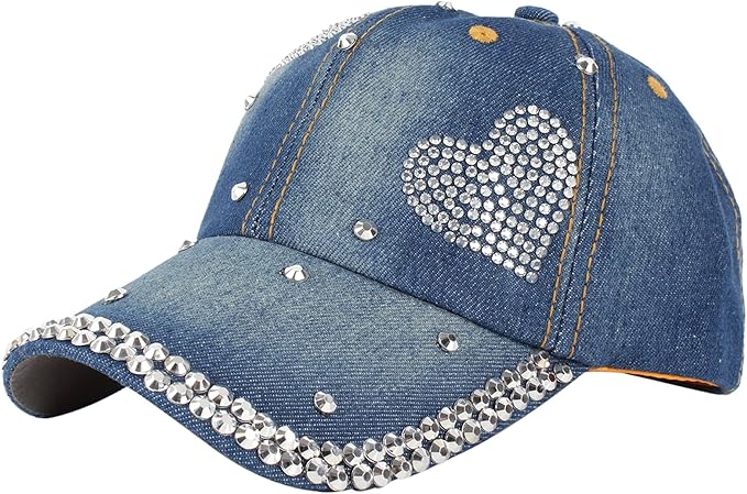 Hoce Fashion Rhinestone Denim Baseball Cap Studded Bling Hat for Women