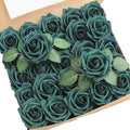 Floroom Artificial Flowers 25pcs Real Looking Peacock Green Foam Fake Roses by Floroom