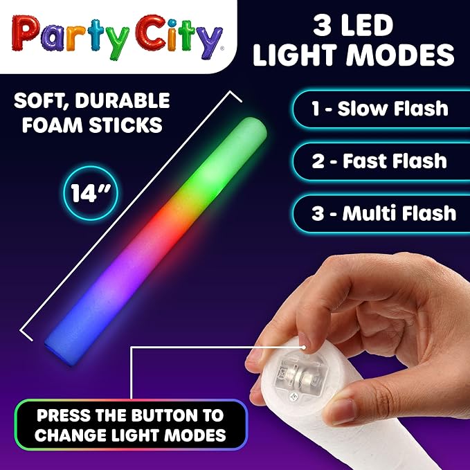 Party City 12pk LED Foam Glow Sticks 14”- Glow in the Dark Party Supplies Favors - Image 4