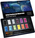 Shimmer Watercolor Paint Set, 12 Colors Glitter Metallic Watercolour Painting by GlisDyck
