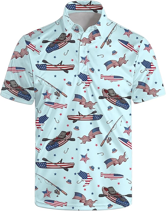 Golf Polo Shirts for Men Funny Print Short Sleeve Golf Shirts Performance Golf Polos