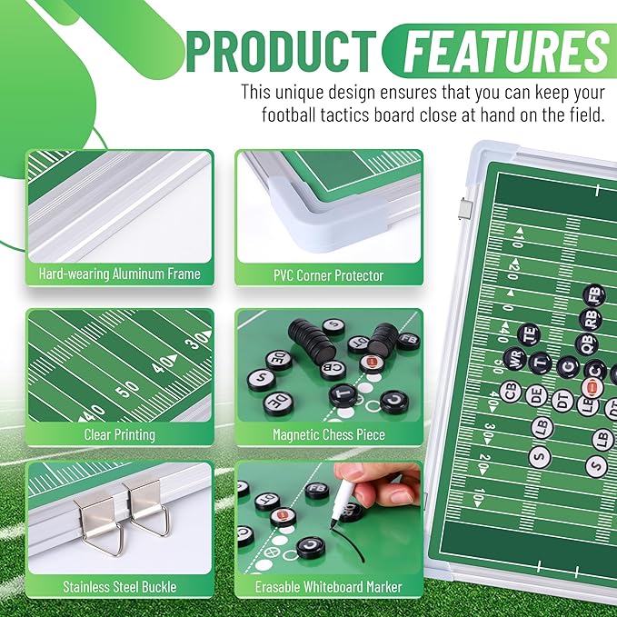 ZPU Football Coaching Board, Magnetic Football Clipboard for Coaches, Tactics Clipboard with Dry Erase, Marker Pens, Fence Hooks, Magnets, Storage Bag and Carry Bag, for Teaching and Game Plan