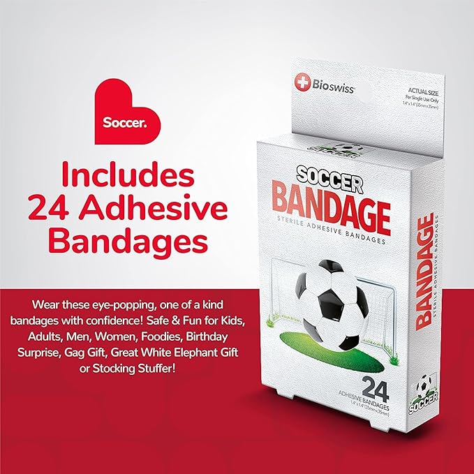 BioSwiss Bandages, Soccer Ball Shaped Self Adhesive Bandage Set, Latex Free, Sterile Wound Care, 24 Count