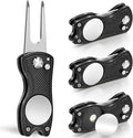 Mile High Life Golf Divot Repair Tool, All Metal Foldable Divot Tool with Pop-up Button & Magnetic Ball Marker, 2-6 Pack