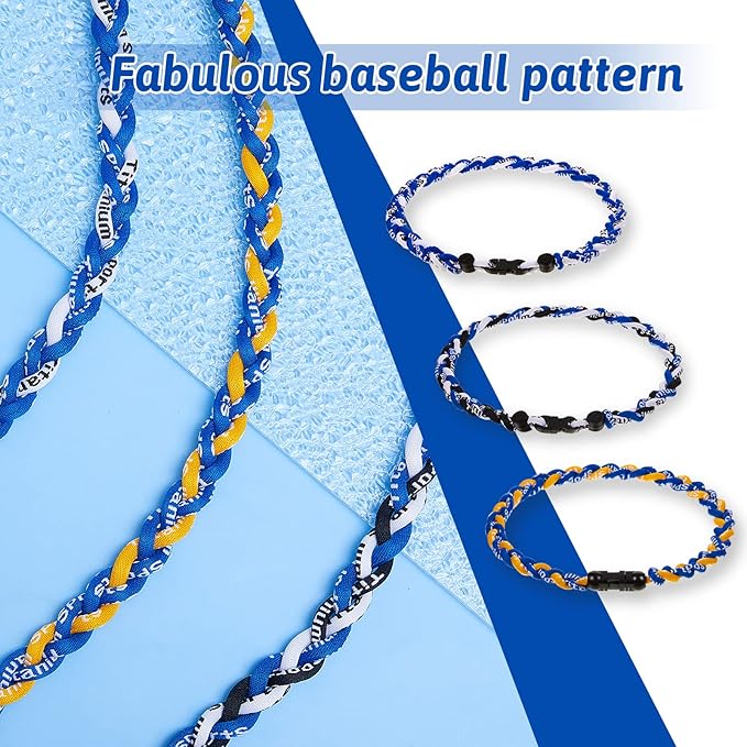 Junkin Baseball Necklaces Three Braided Rope Titanium Necklace for Fans Team Gifts Boys Men Player Softball Sports