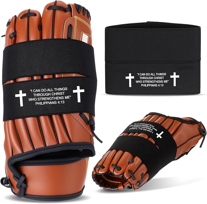 Simgoing Christian Cross Softball Glove Wrap with Bible Verse Speeds Up Break in Process Baseball & Softball Elastic Mitt Glove Strap Band Keep Pocket Formed Ideal for Players of All Ages