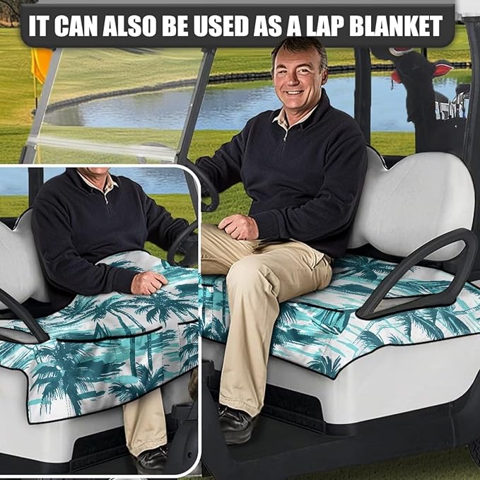 Golf Cart Seat Covers, Universal Golf Cart Seat Towel Blanket with 4 Front Pockets & Nonskid Bottom Fits for Club Car 2 Person Seats Golf Carts