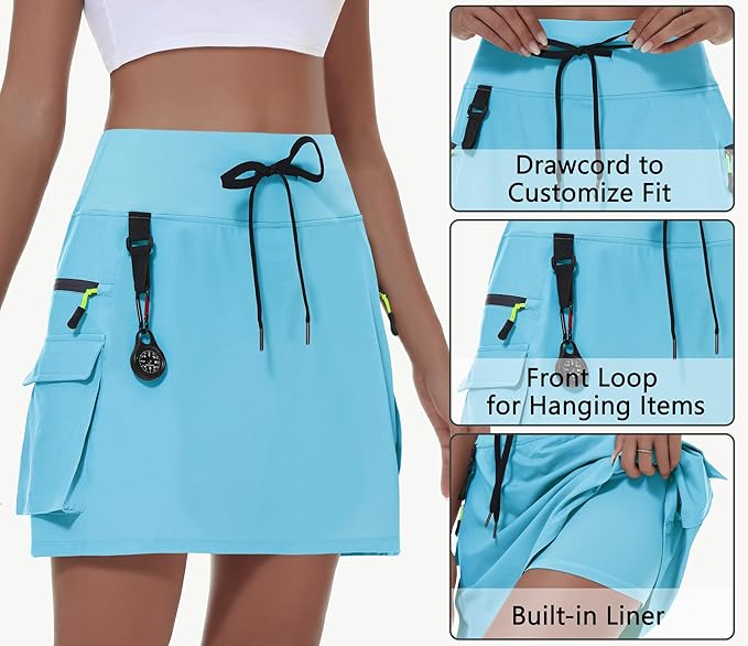 MIVEI Skorts for Woman - Hiking Cargo Skorts with Zipper Pockets, High Waisted Quick Dry Golf Workout, Dressy Casual