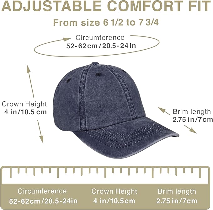 Classic Dad Hat Cotton, Low-Profile Plain Baseball Cap, Adjustable, Breathable and Packable