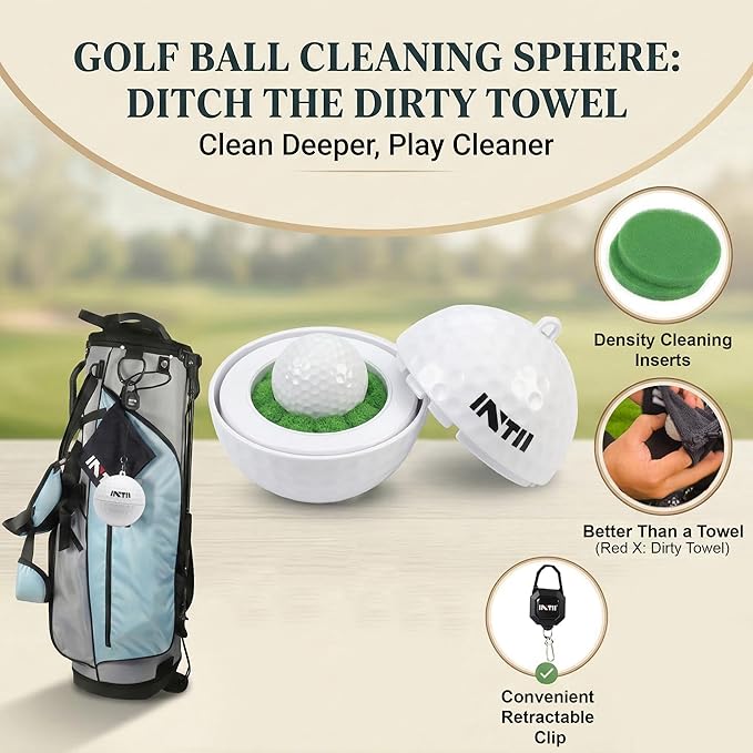 Upgrade Portable Golf Ball Cleaner More Lightweight, Home Golf Ball Washer for Bag, with Replaceable Sponges, Clip-On Design, Premium Golf Accessories Gift