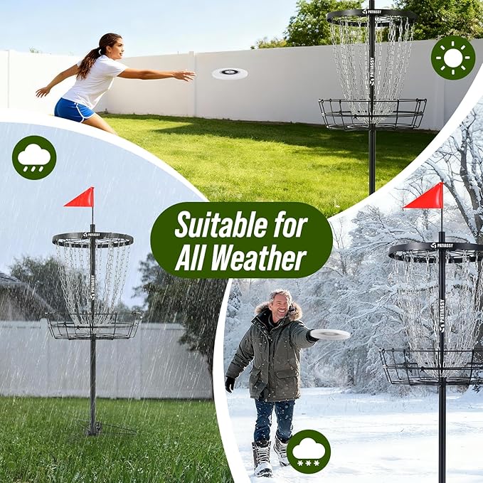 Portable Disc Golf Basket, 24/12 Detachable Chains Disk Golf Target with Sound Reducer for Quiet Practice, Night Practice Set with Remote LED Light, 3 Light Up Discs & 4 Ground Stakes