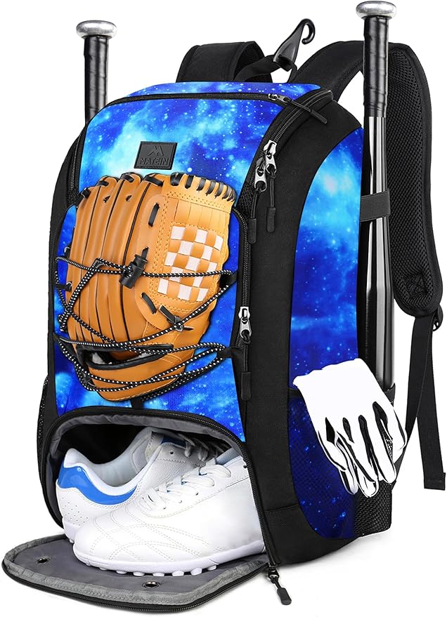 MATEIN Baseball Backpack, Softball Bat Bag with Shoes Compartment for Youth, Boys and Adult, Lightweight Baseball Bag with Fence Hook Hold TBall Bat, Batting Mitten, Helmet, Caps, Teeball Gear