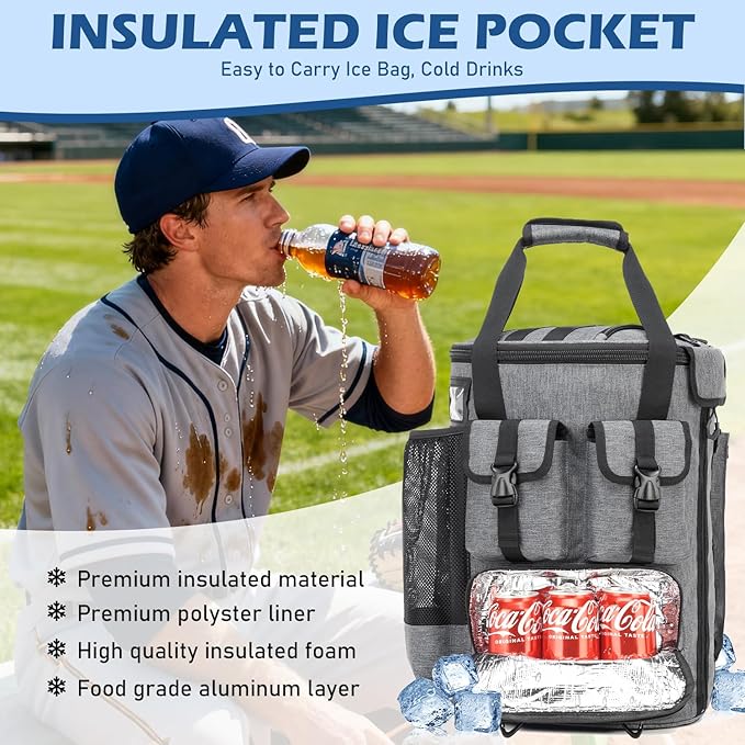 Baseball Bucket Bag - Baseball Coaching Accessories Organizer, Softball Bucket Bag with Insulation Pocket, Anti-Slip Bottom for Bat, Gloves, Scoreboards