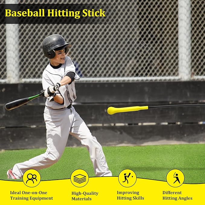 Baseball Hitting Stick,Batting Practice Equipment for Baseball and Softball,Extended Handlebar with Grip Strap,Ideal One-on-One Baseball Training Equipment