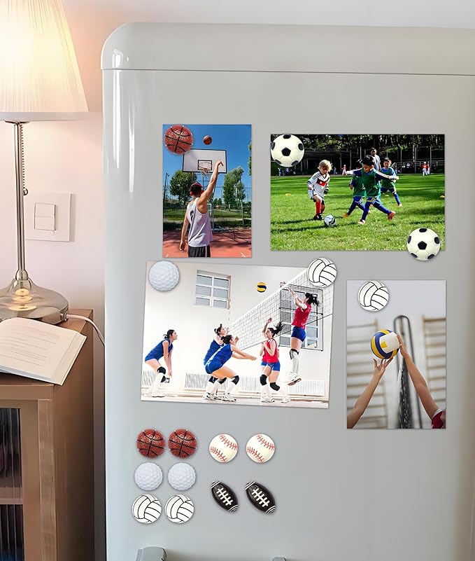 KEYDUACU 12Pcs Strong Ball Magnets,3D Football Sports Craft Decoration Magnet,Strong Fridge Magnets for Kitchen, School,Office Whiteboard, Cabinet and Dishwasher