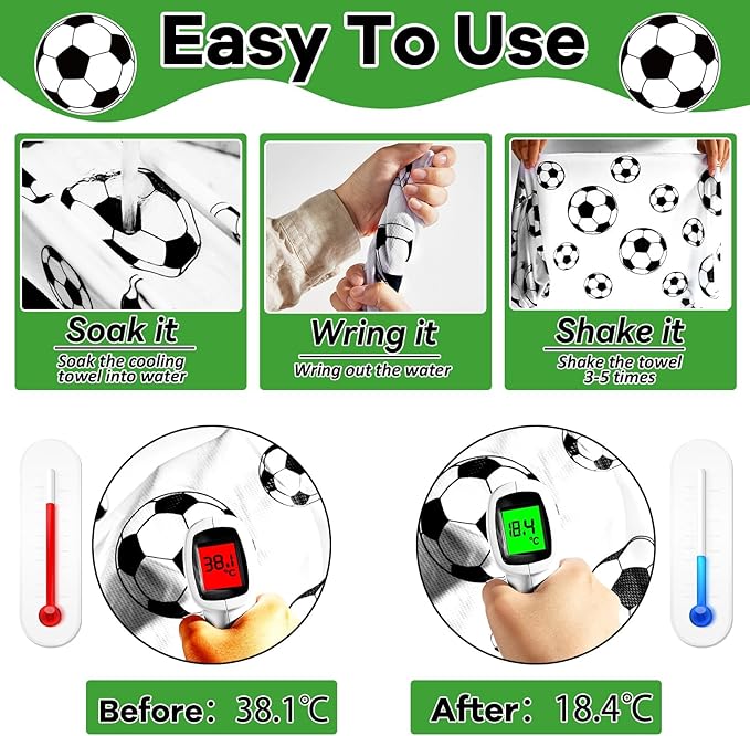 30Pcs Soccer Ball Cooling Towels for Neck and Face 40 x 12 Inch Sports Team Gifts Workout Ice Towel for Gym Sweat Microfiber Breathable Chilly Bulk Neck Wraps for Athletes Camping Travel Outdoor