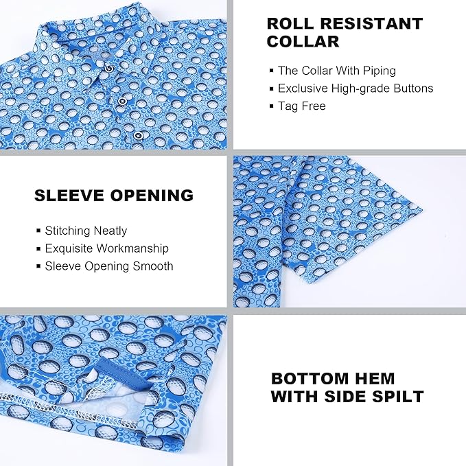 SAMERM Golf Shirts for Men Super Stretch Jacquard Dry Fit Golf Polo Moisture Wicking Short Sleeve Polo Shirts for Men