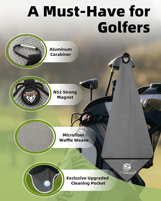 Magnetic Golf Towel 2 Pack 20" x 20" with Clip & Cleaning Pocket - Microfiber Waffle Ultra Absorbent, Golf Club & Ball Cleaner, Magnet for Clubs Essential Golf Accessories Golf Gifts for Men Women