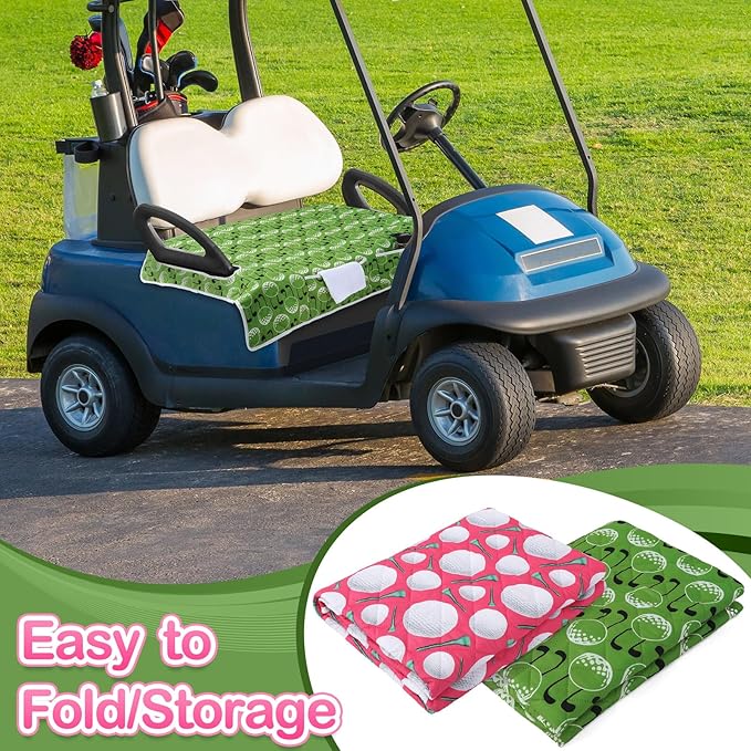 2 Pack Golf Cart Seat Covers Funny Seat Towel Blanket with 2 Large Front Pockets & Non Slip Backing Universal Fit for 2 Person Golf Cart 52" x 30"