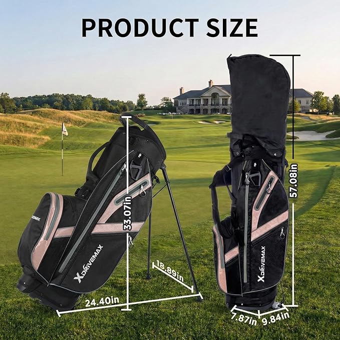 XDriveMax Golf Stand Bag with Accessory Pack, Lightweight 8-Way Top Dividers Golf Bag with Stand, Includes Insulated Cooler Pocket, Dual Strap & Rain Cover