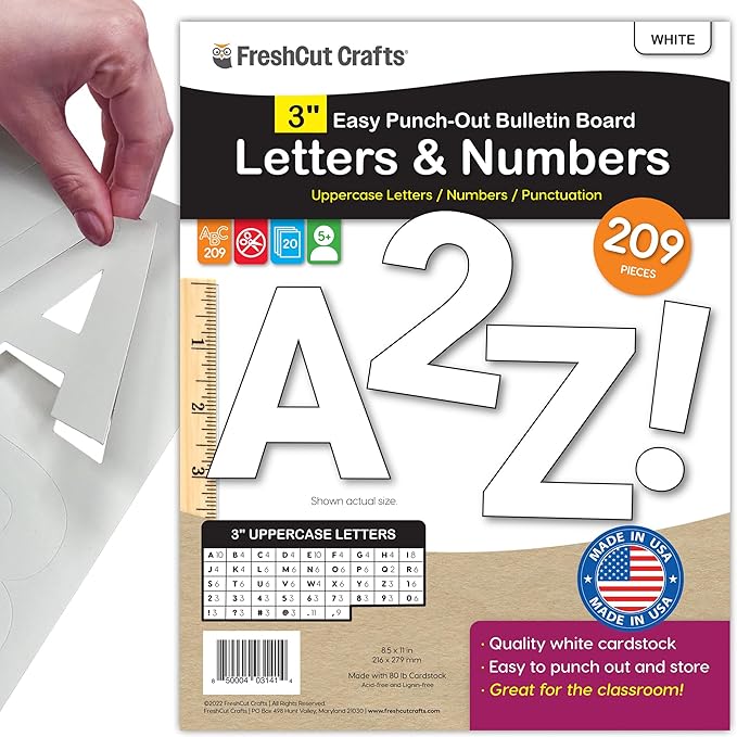 209 Pcs 3 in. White Bulletin Board Letters & Numbers, Capital Letters, by FreshCutCrafts