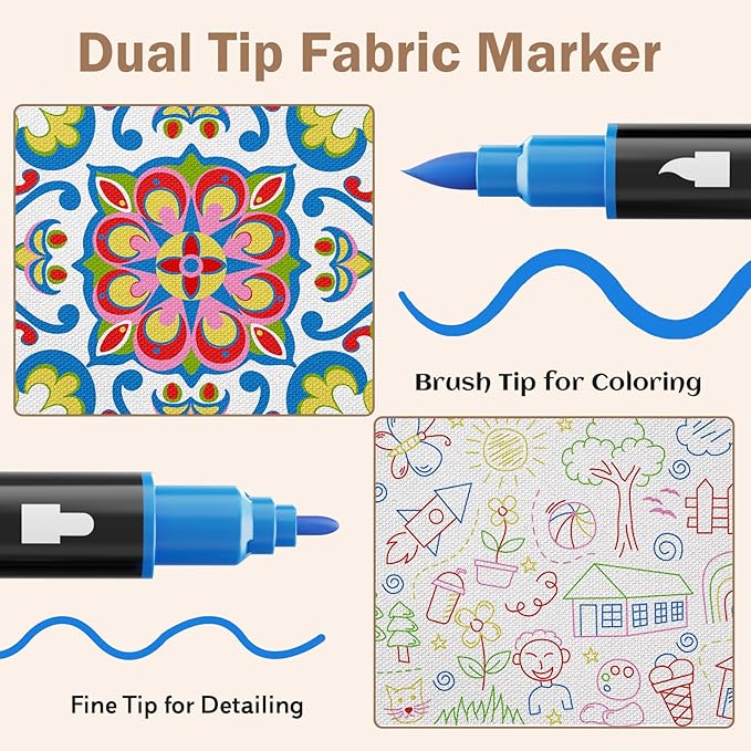 Fabric Markers Permanent for Clothes, Dual Tips Fabric Paint Pens No Bleed for - Image 2