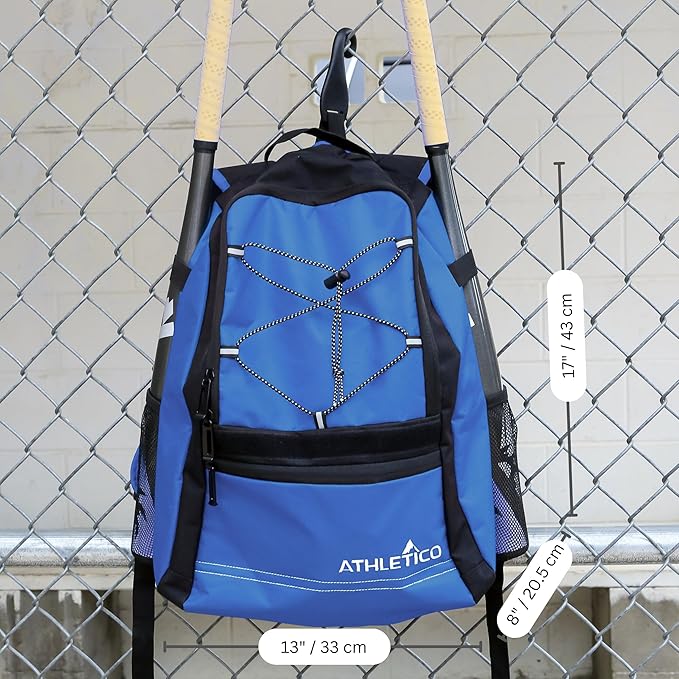 Athletico Youth Baseball Bag - Bat Backpack for Baseball, T-Ball & Softball Equipment & Gear | Holds Bat, Helmet, Glove | Fence Hook