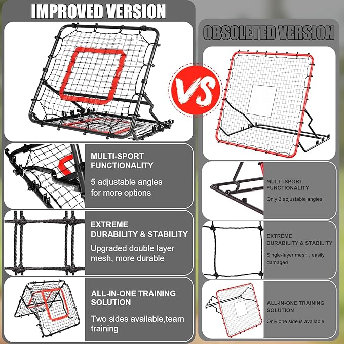 Storgem Baseball Softball Rebounder Net, Pitch Back Rebound Net,Soccer Rebound Net, Fielding Rebounder,Double Sided Adjustable Multi-Sports Pitching Rebound Net for Throwing Practice