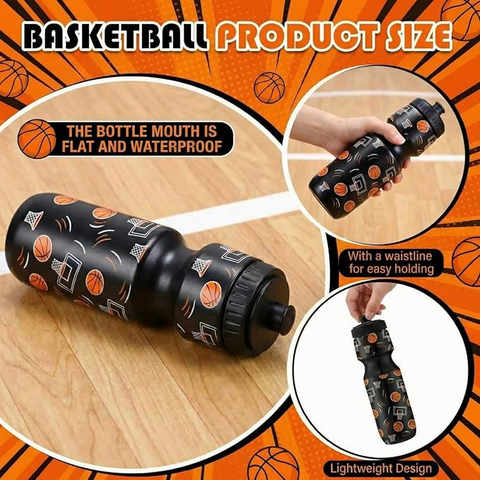 Reallnaive 24 Pcs Basketball Party Favor Gifts, 24 oz Basketball Water Bottle Reusable Sport Squeeze Drinking Cup, Eat Sleep Drawstring Bag Cinch Sack Sport Pack for School Team Gift Event Accessories