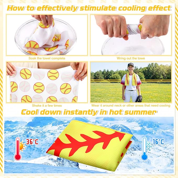 FuWeave 36 Pcs Sports Cooling Towels Baseball Basketball Softball Breathable Soccer Football Volleyball Microfiber Ice Towel Fast Drying for Party Favors Team Gift (Softball,30 x 9 Inch)