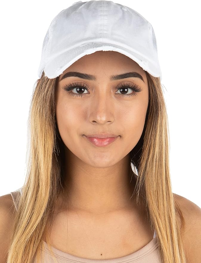 Funky Junque Trucker Hat for Women – Distressed Low Profile Western Camo Baseball Cap with Mesh, Trendy and Adjustable Fit