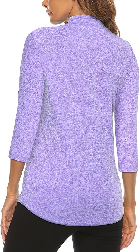 Koscacy Women's 3/4 Roll Sleeve Golf Tennis Polo Shirts UPF50+ Half Zip Dry Fit Workout Tops Athletic Shirt