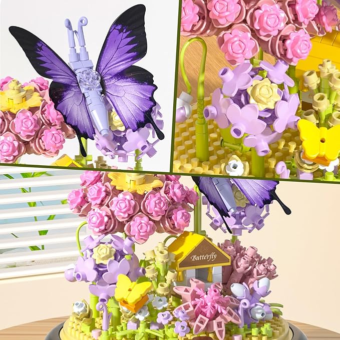 Flower Bouquet Building Set for Adults, Butterfly Wildflower Bonzai Building - Image 2