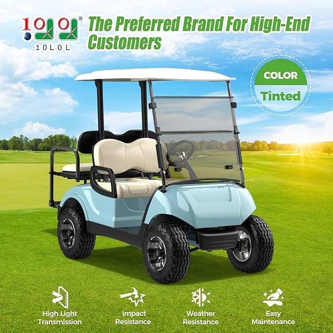 10L0L Golf Cart Windshield for Yamaha Drive 2 2017-Up, Clear/Tinted Folding Windshield with All Heavy Duty Clips, PC Material, Anti-UV & Impact Resistant - Easy Install (Fits Gas/Electric Models)