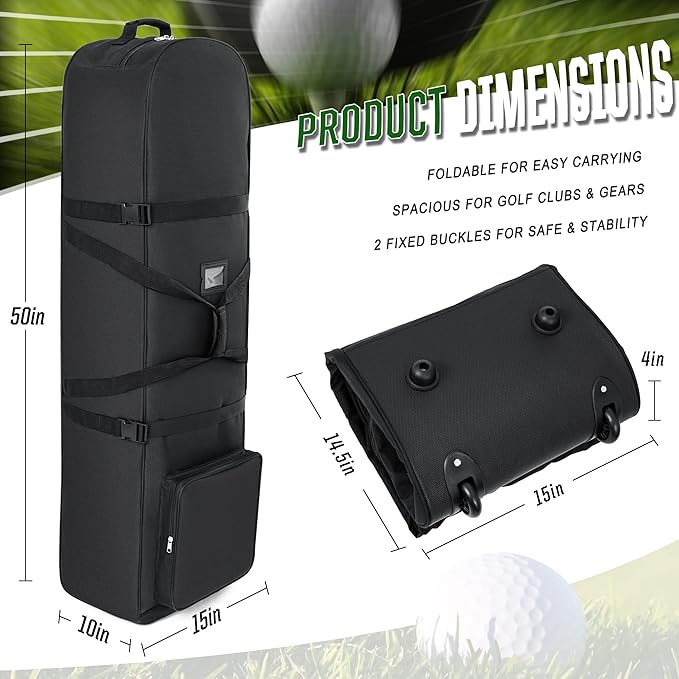 DAREKUKU Golf Travel Bags for Airlines with Adjustable Support Rod and Detachable Shoulder Straps, Hard case Top Soft Foldable Golf Club Travel Covers