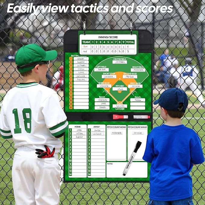 Magnetic Baseball Lineup Board, Collapsible Professional Softball & Baseball Lineup Board for Dugout, Baseball Clipboard for Coaches with 40 Magnetic Lineup Cards and High-End Markers (Leather Cover)