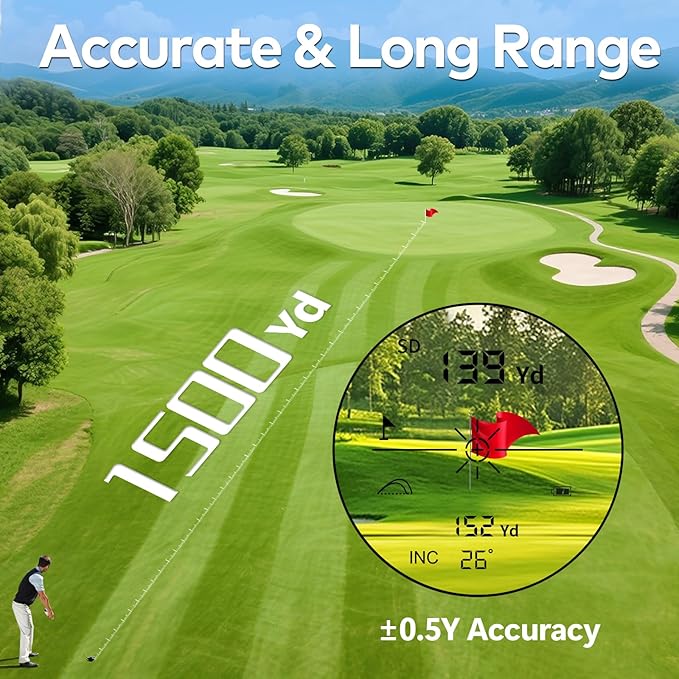 Magnetic Golf Rangefinder with Slope, 1200/1500Yd Range Finder Golf, Switch for Tournament, 7X Magnification Flag Lock, Rechargeable Distance Measurment Device Accessory for Men