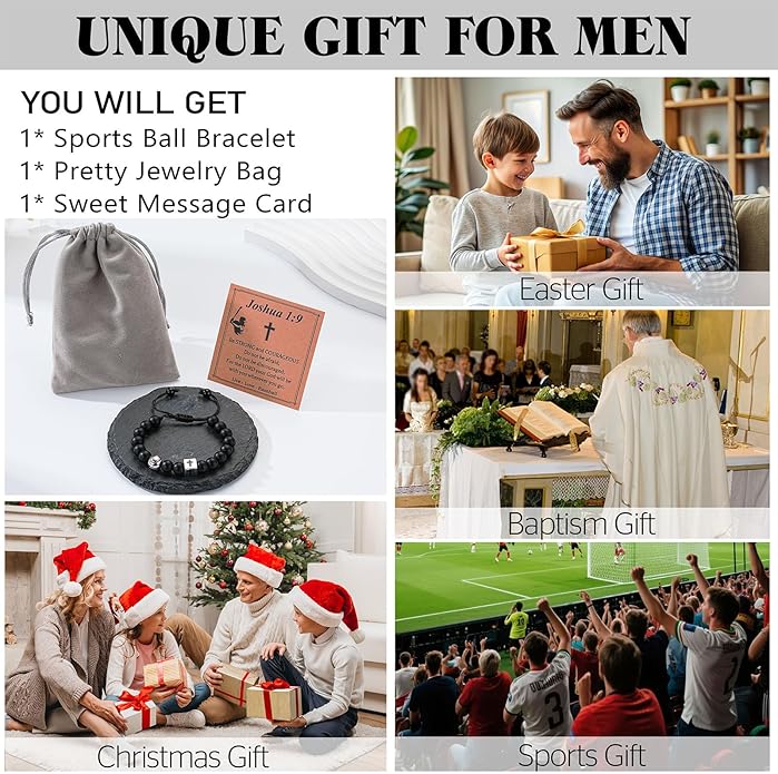 Soccer/Football/Basketball/Baseball Bracelet for Boys, Cross Beaded Bracelet Gifts for Men Boys Teen Son Grandson Players Team Fan Brother Nephew,Graduation Gifts