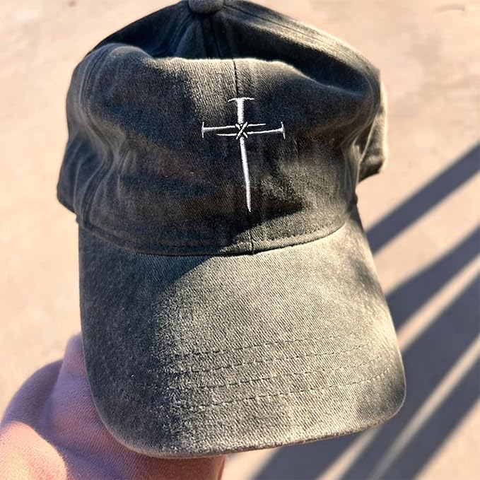 Christian Redeemed Cross Nails Hats for Men Women, Vintage Adjustable Cotton Embroidered Front & Back Baseball Cap