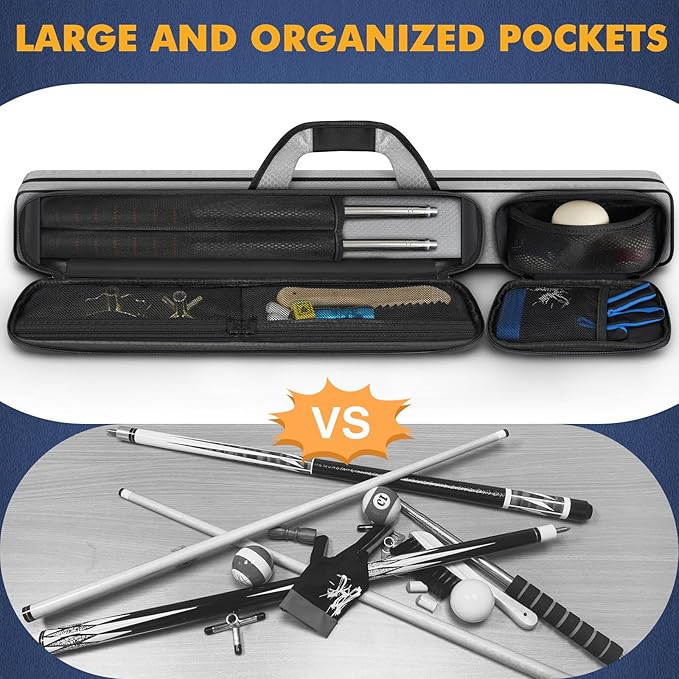 PEKREWS Pool Cue Case, Pool Stick Case 2x2 Holds 2 Sticks with 2 Accessory Zipper Pockets, Sturdy Polyester Pool Cue Carry Bag with Shoulder Strap Handle, Soft Billiard Cue Sling Bag for Men and Women