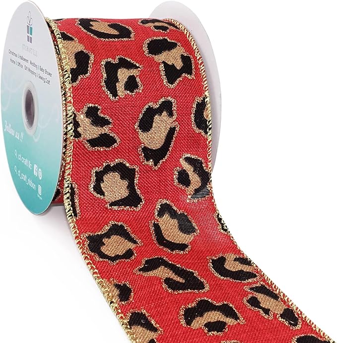 CT CRAFT LLC Burlap Leopard Fabric Wired Ribbon 2.5" x 10 Yards Red by CTCRAFTLLC