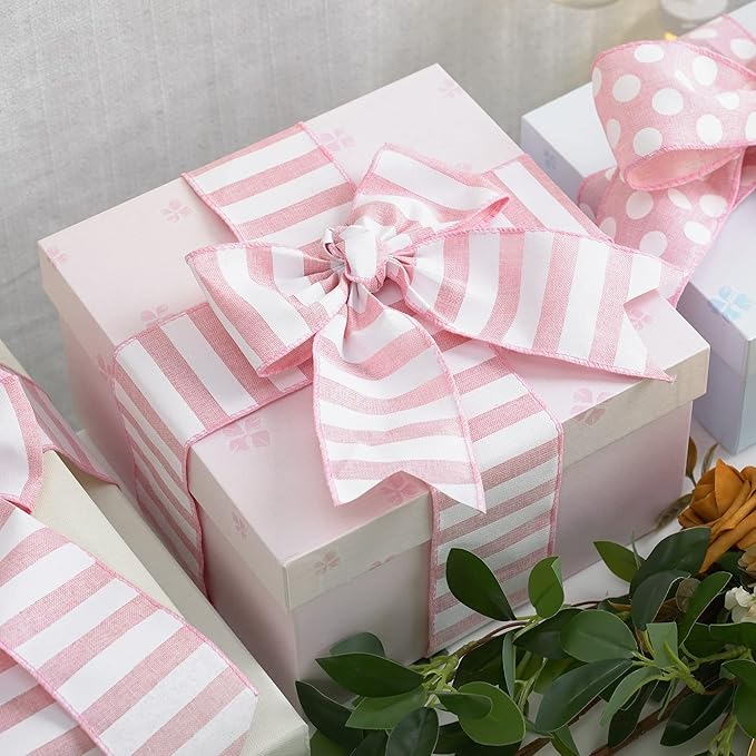 MEEDEE Pink Striped Burlap Ribbon - Image 5
