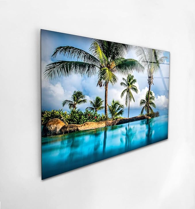 My Photostation.com Round 24'' Island & Blue Sea Glass Wall ArtTempered Glass - Image 4
