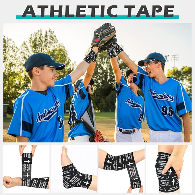TrelaCo 1 Pcs Wrist Tape Baseball Cross Christian Athletic Tape 2in x 23ft Sports Wrap Cotton for Football Hockey Soccer Baseball Fingers Ankles Wrist Injury Wrap(Proverbs 3:5,Black)